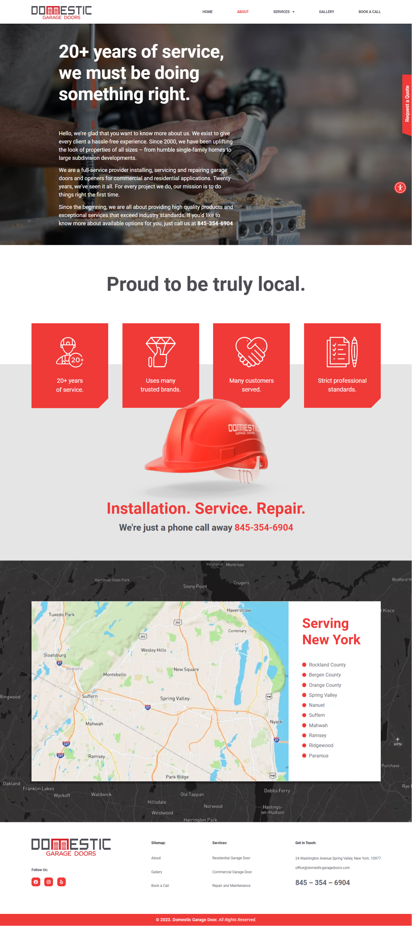 Domestic Garage Doors website About page copywriting by Vergielyn Cubol, rebranded design, service messaging, and local positioning
