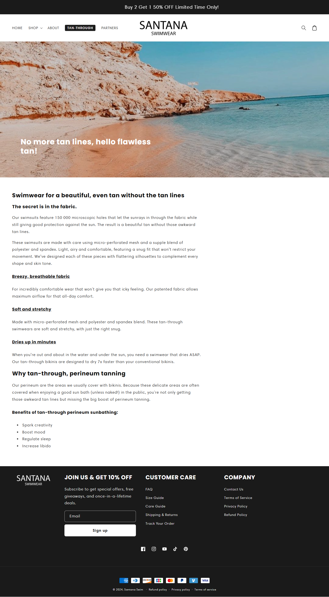 Santana Swimwear tan-through product page copywriting by Vergielyn Cubol, fabric benefits and perineum tanning education