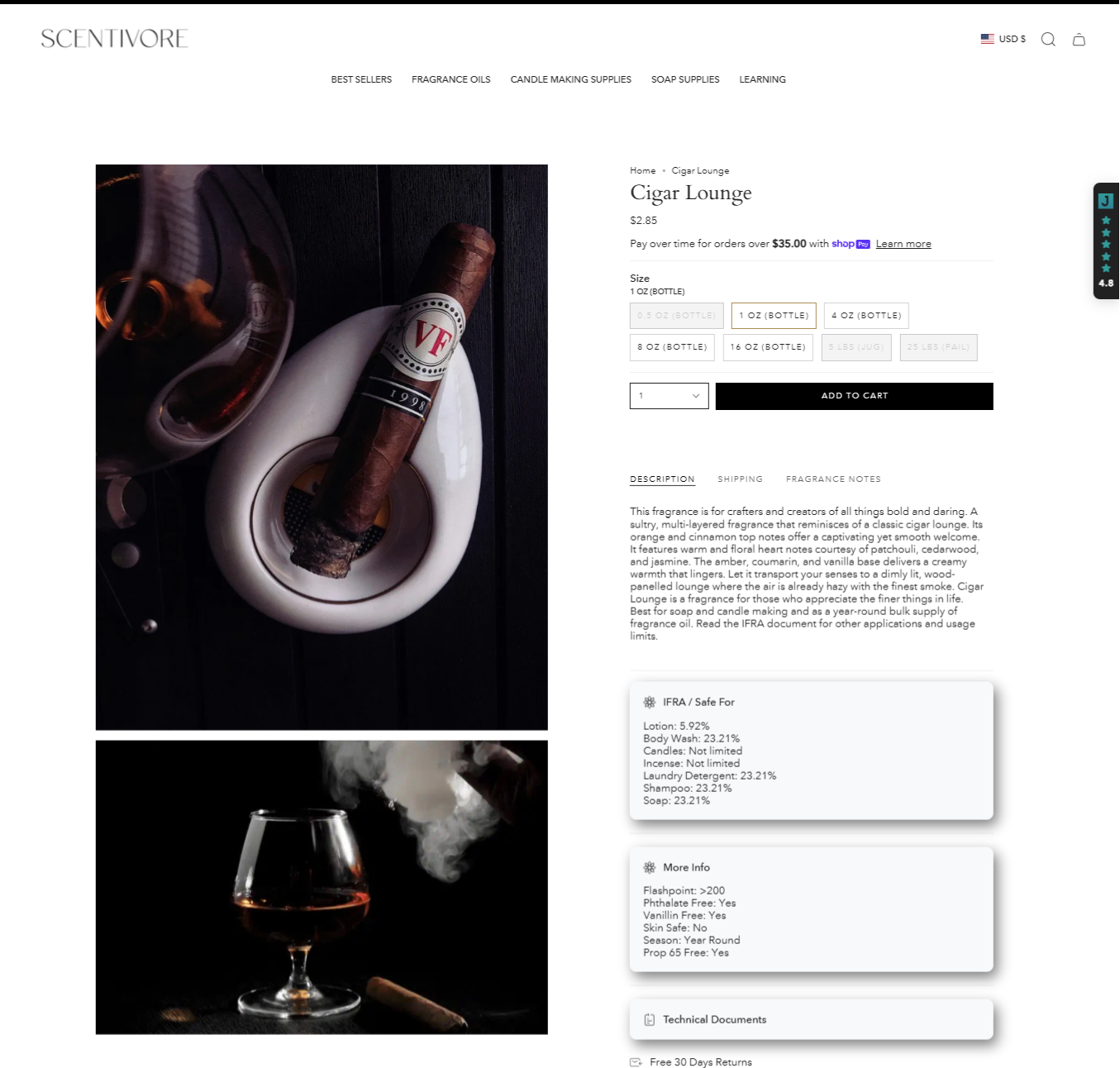 Scentivore Cigar Lounge fragrance oil product page copywriting by Vergielyn Cubol, sensory, narrative product description