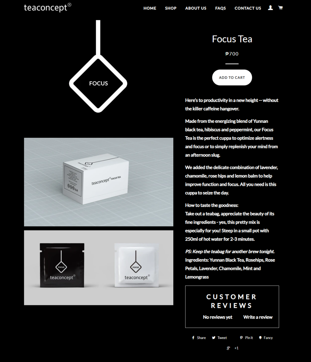 Teaconcept Focus Tea product page copywriting by Vergielyn Cubol, productivity-focused herbal tea description
